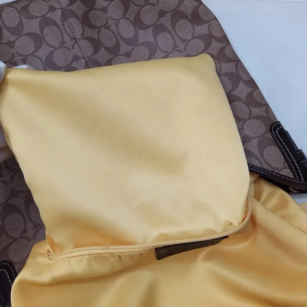 Coach Signature Brown Leather Heritage Strip Zipper Hobo Shoulder Bag